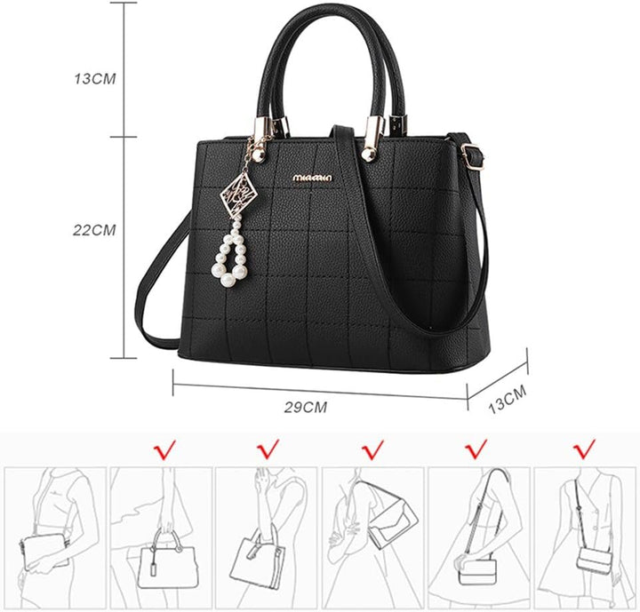 BestoU handtaschen damen Schwarz gross Leder Damen Schultertasche Frauen Umhängetasche, Schwarz