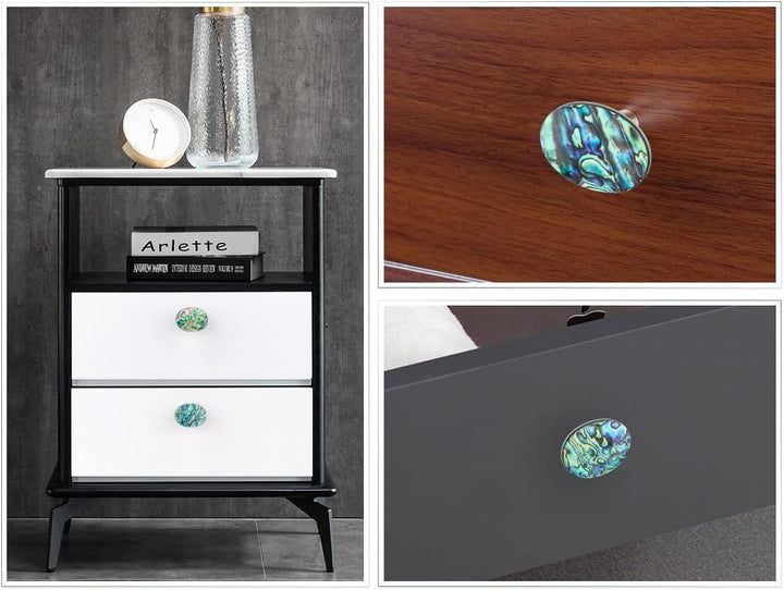 mookaitedecor Satz von 4 Oval Form Abalone Shell Cabinet Knobs mit Schrauben, dekorative Stein zieht