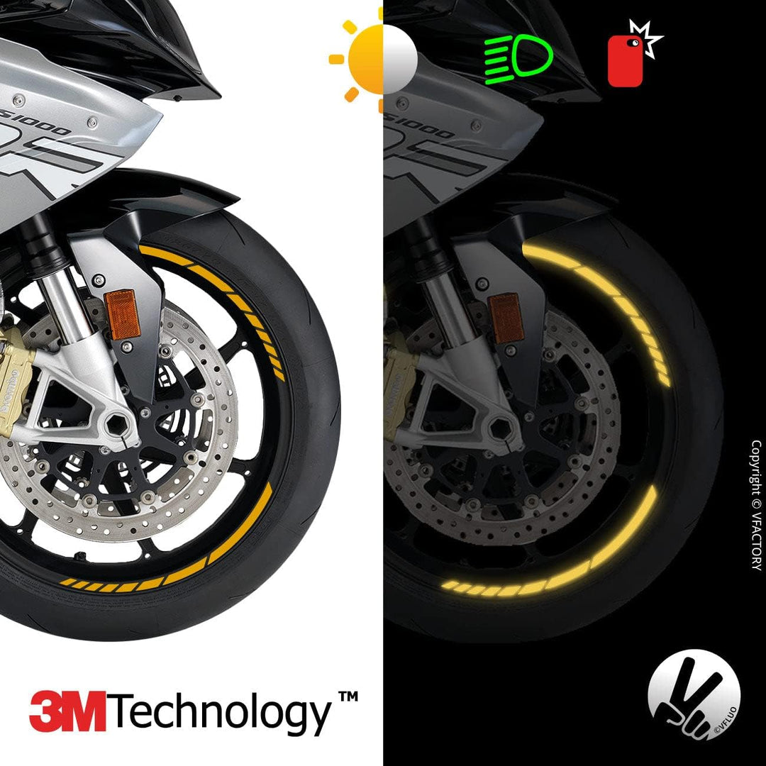 VFLUO - Kit Reflektierende Felgenrandaufkleber GP Motorrad, Aufkleber für 1 Rad 3M™-Technologie™, 36