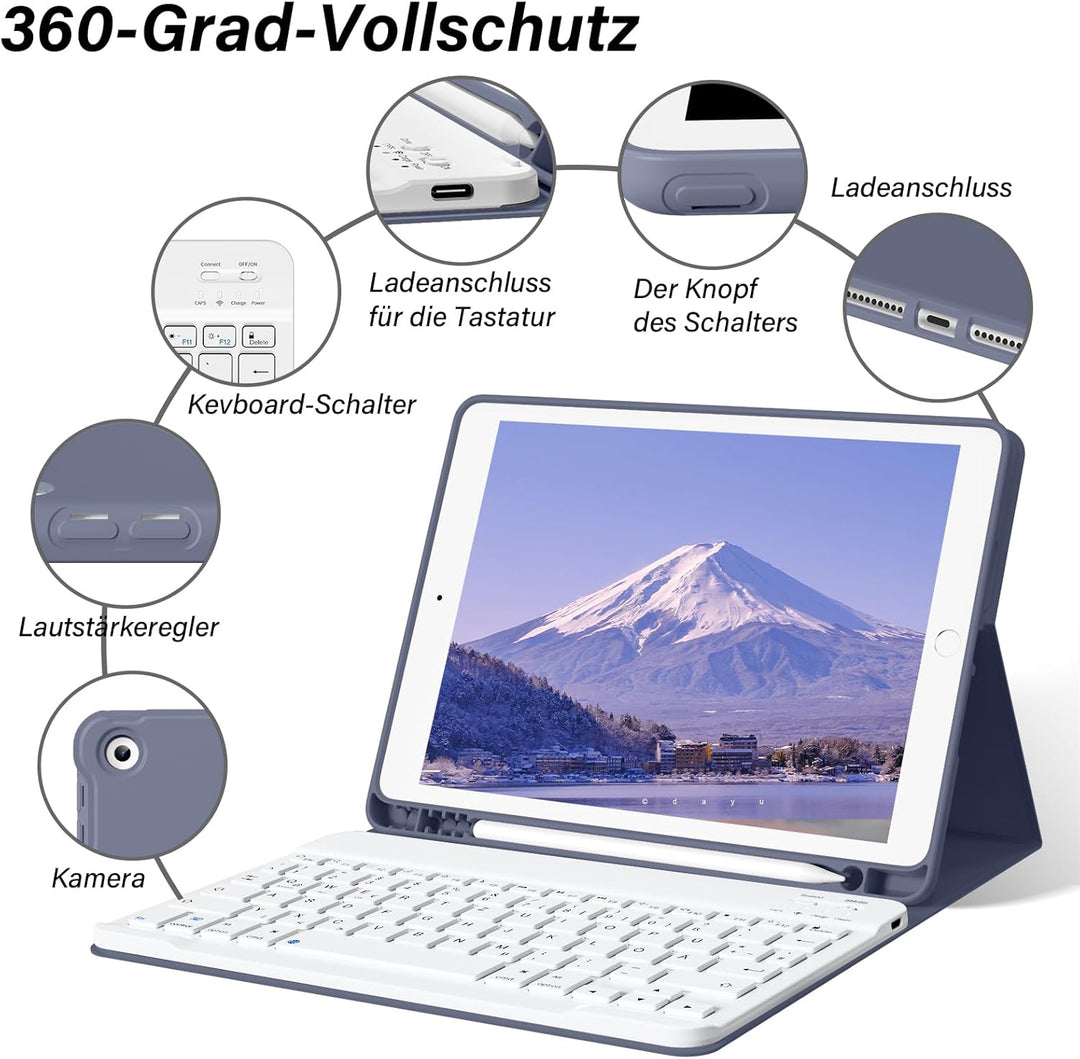 Tastatur Hülle für iPad 10.2 Zoll (9./8./7. Generation - 2021/2020/2019), Soft TPU Rückseite Gehäuse