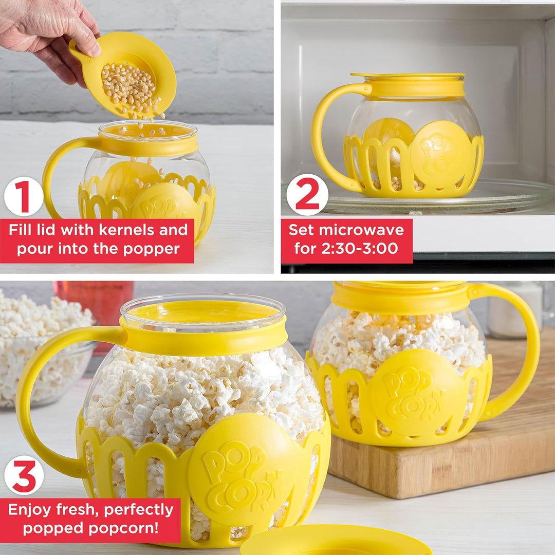 Ecolution Patentierter Mikrowellen-Popcorn-Popper, Borosilikatglas Kunststoff, gelb 1.5-Quart Snack