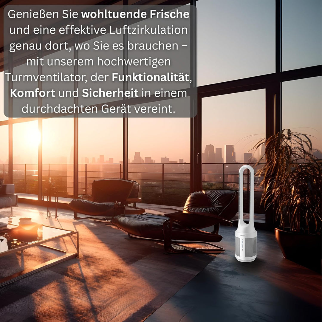 Echos® Turmventilator leise mit Fernbedienung – Energiesparender Standventilator/Säulenventilator mi