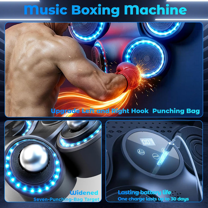 Smart Music Boxing Machine mit LED-Lichtern, Bluetooth Musikboxing Maschine mit 9 Geschwindigkeitsmo