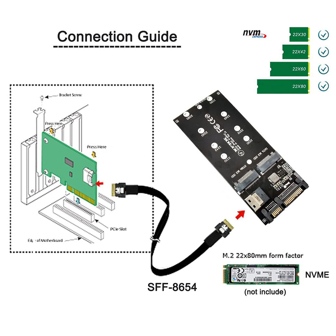 cablecc SFF-8654 auf U2 Kit NGFF M-Key auf Slimline SAS NVME PCIe SSD SATA Adapter für Mainboard Sch