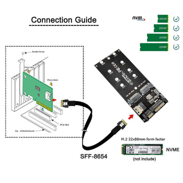 cablecc SFF-8654 auf U2 Kit NGFF M-Key auf Slimline SAS NVME PCIe SSD SATA Adapter für Mainboard Sch