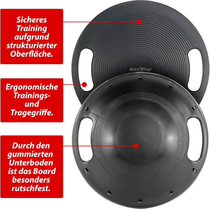 Balanceboard schwarz 40 cm mit Griffen Therapiekreisel Wackelbrett Hometraining Yoga Reha Sport Work