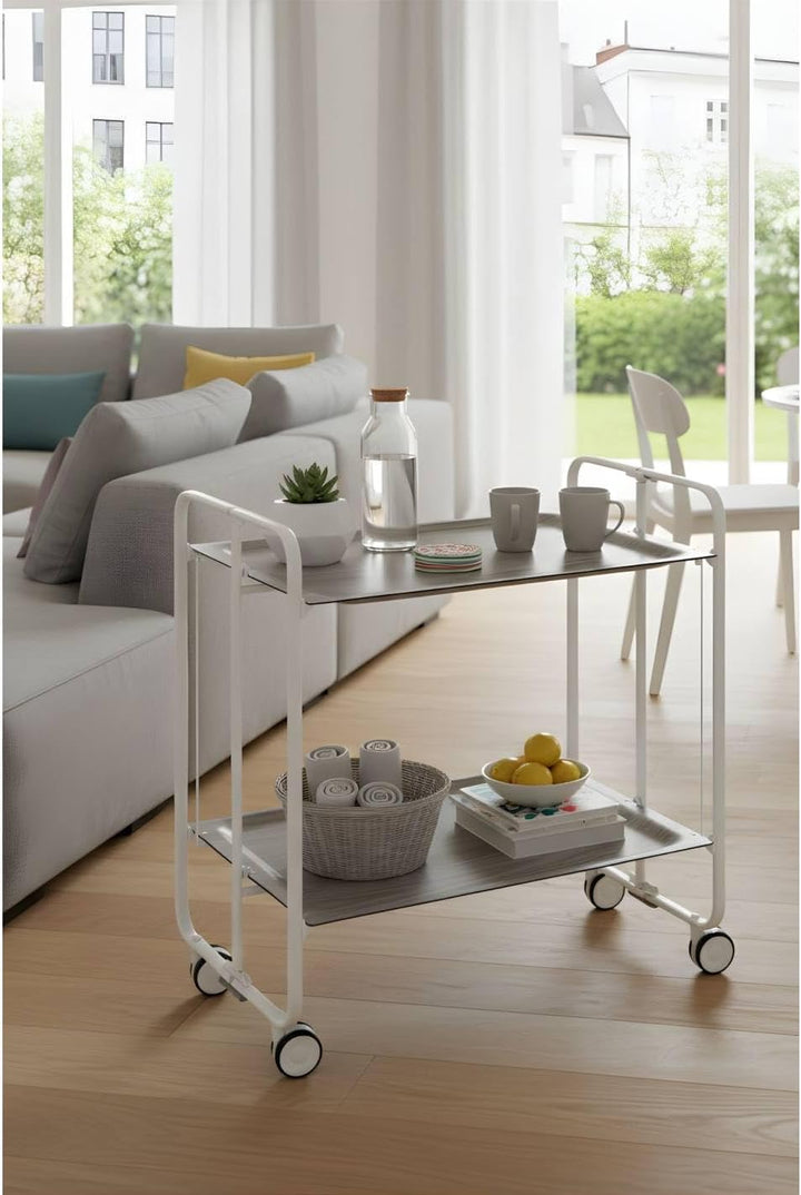 DON HIERRO - Servierwagen weiss, klappbar, 2 Böden. Rollwagen Bauhaus-Eschenholz
