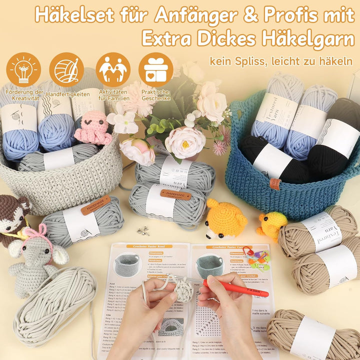CoopayHäkelset für Anfänger: SquareKörbe Häkel Set mit Anleitung, DIY Häkeln Lernen mit 4,5mm-Nadeln
