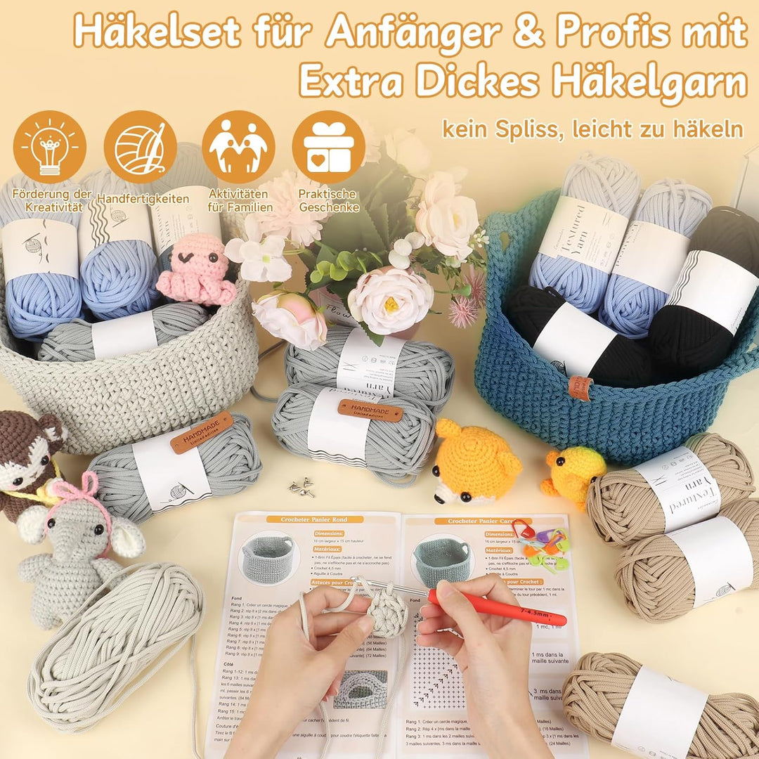 Coopay Häkelset für Anfänger, Square Körbe Häkel Set mit Häkelanleitung, DIY Häkelset für Körbe Häke