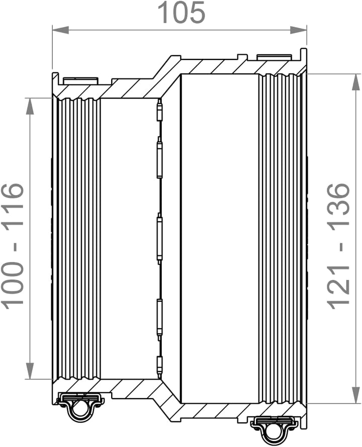 Crassus Adapterkupplung CAC 1362, EPDM / V2A, 1 Stück, 121-136 mm auf 100-115 mm, CRA12057, 121-136