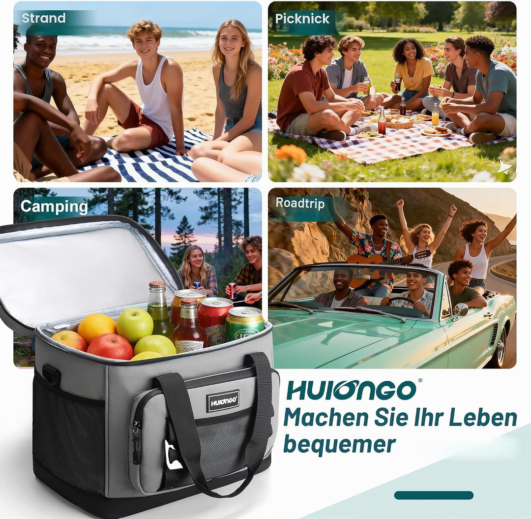 Hulongo Kühltasche, 30 L grosse isolierte Kühltasche, wasserdichte Thermotasche für Picknicks, ausla