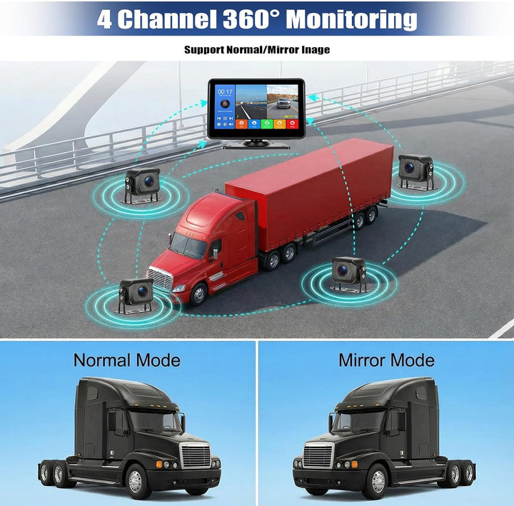 Dual Rückfahrkamera Kameras Set Kabelgebunden, 7 Zoll IPS Monitor 4K DVR mit Android Cast, IP68 Wass