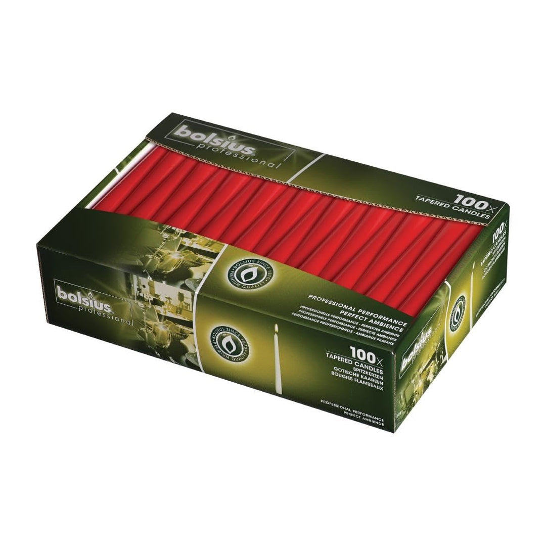 Bolsius Spitzkerzen (100 Stück), 254 mm/10 Zoll, rot, geruchloses Wachs, professionelle Leistung, Ho
