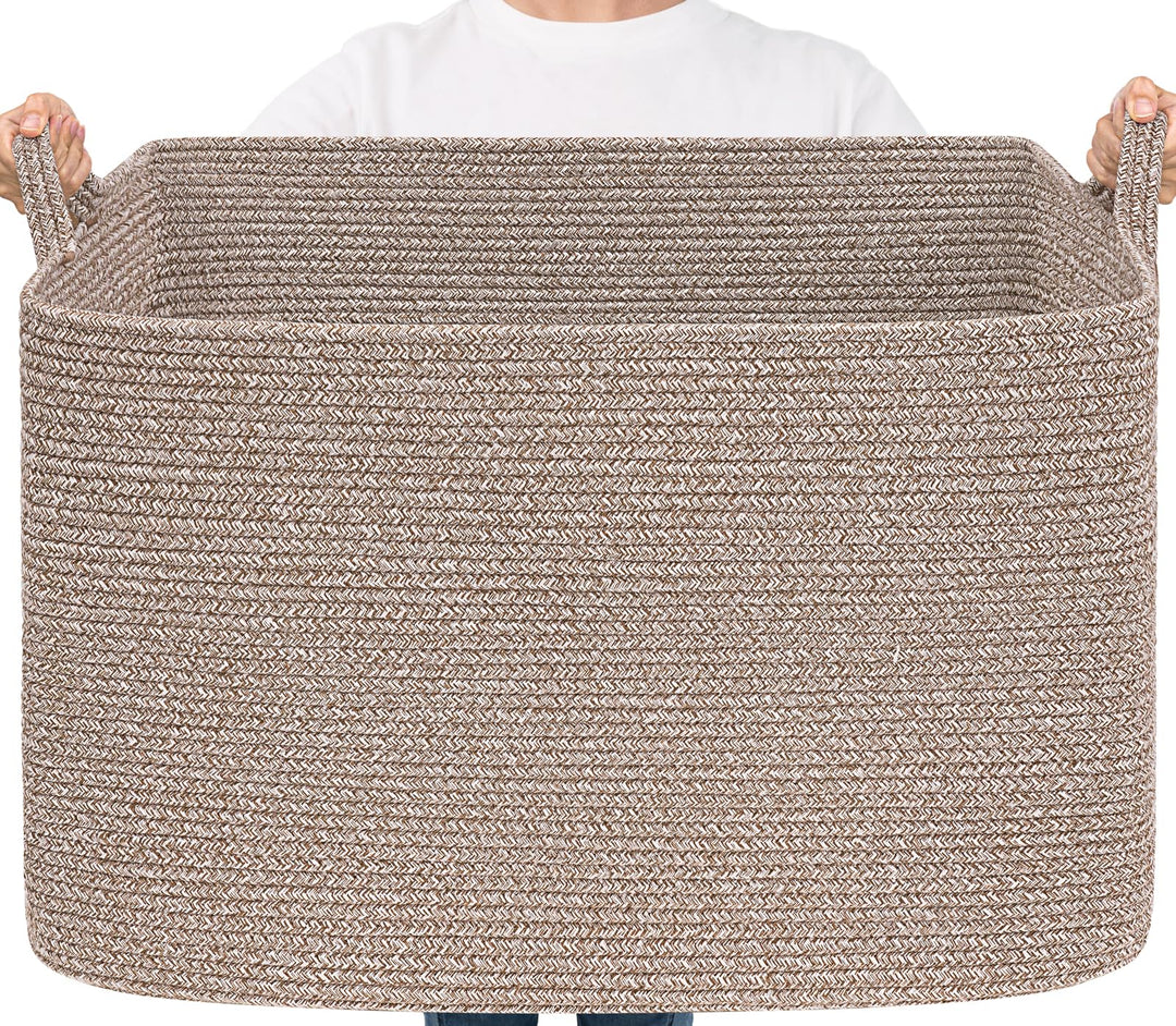 TIMEYARD 105L Grosser Aufbewahrungskorb, rechteckiger Korb aus Baumwollseil für Decken, Kleidung, Sp
