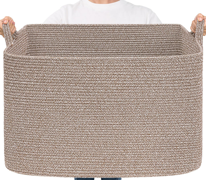 TIMEYARD 105L Grosser Aufbewahrungskorb, rechteckiger Korb aus Baumwollseil für Decken, Kleidung, Sp