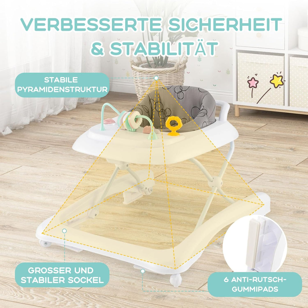 GOPLUS Baby Walker, 2 in 1 Lauflernhilfe & Schiebewagen mit Rädern, Überrollschutz, Verstellbaren Hö