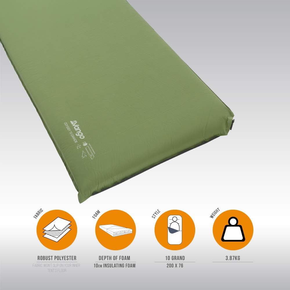 Vango Odyssey Selbstaufblasende Schlafmatte, Epsom Green, 10cm