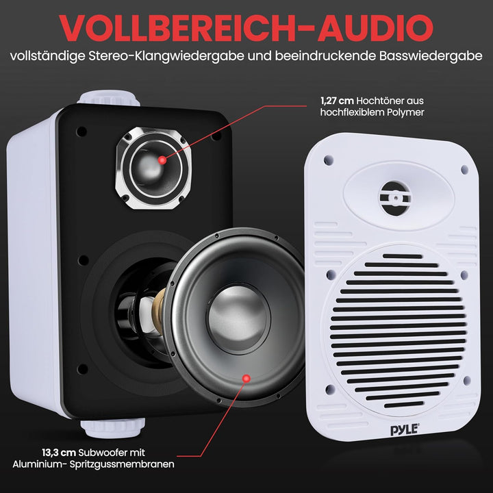 Pyle Lautsprecher Set Outdoor Indoor – 500W 4” 2-Wege Boxen wasserdicht Full Range Stereo Sound, Wet