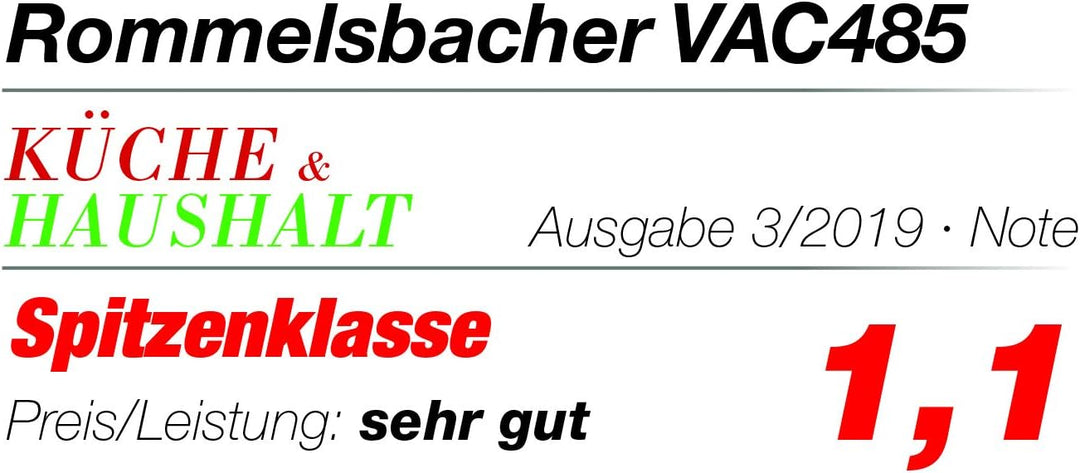 ROMMELSBACHER Vakuumierer VAC 485 - Absaugleistung 15 Liter/Min., Einhand-Bedienung, für Langzeitbet