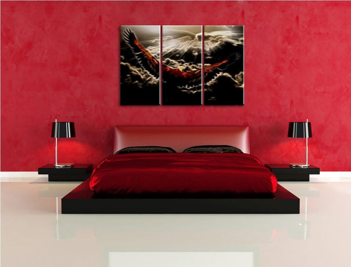 Dark Adler über den Wolken Spezial 3-Teiler Leinwandbild 120x80 Bild auf Leinwand, XXL riesige Bilde