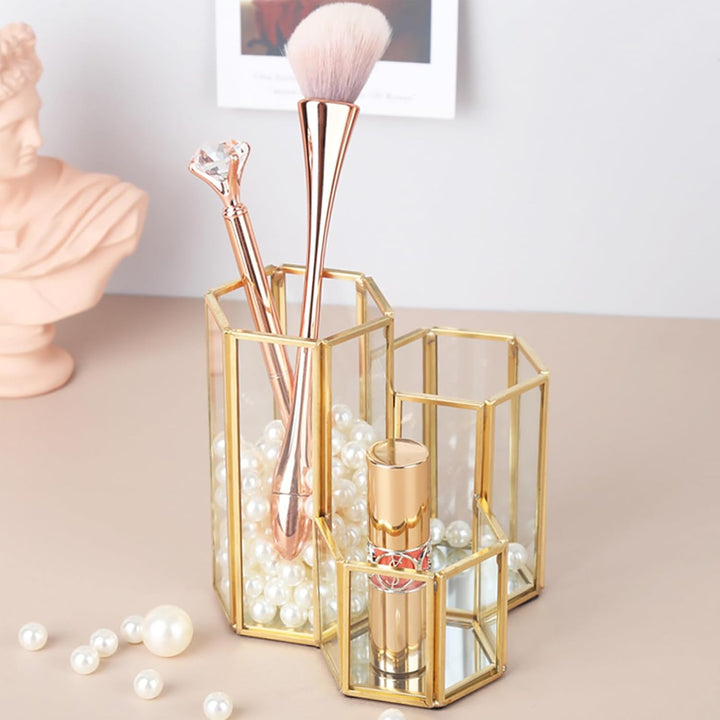 Make Up Pinsel Organizer Pinsel Aufbewahrung Gold Schminktisch Organizer Glas Pinselhalter, Kosmetik