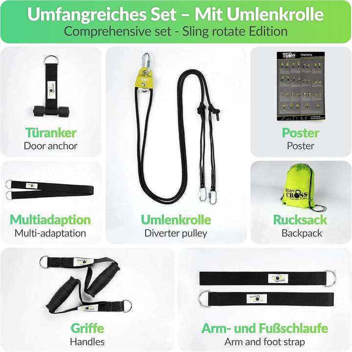 PREMIUM Schlingentrainer Komplett Set, Made in Germany, geprüft & zertifiziert, 2 Slingtrainer im Kr
