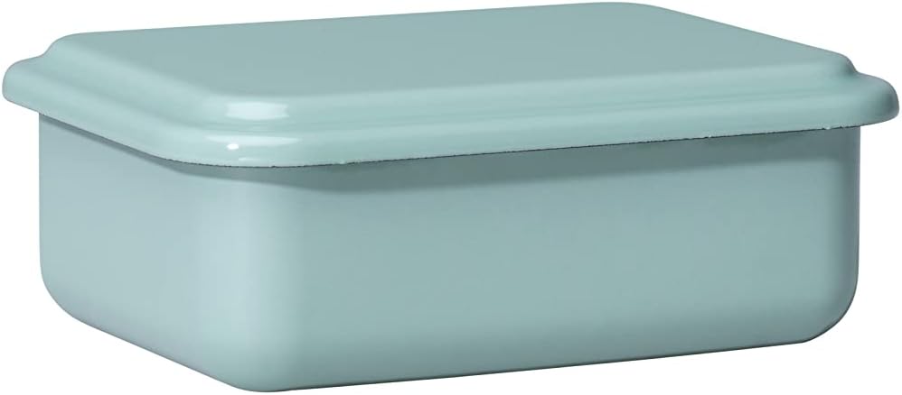 Riess, 0411-126, Vorratsbehälter mit Deckel, 15x11x5cm, Emaille, Design SERVE + STORE, SALBEIGRÜN, G