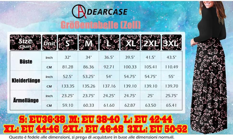 DEARCASE Damen Maxi Kleid Sommer Mutterschaft Casual Langarm/Kurzarm Floral Lose Lange Kleider Plus