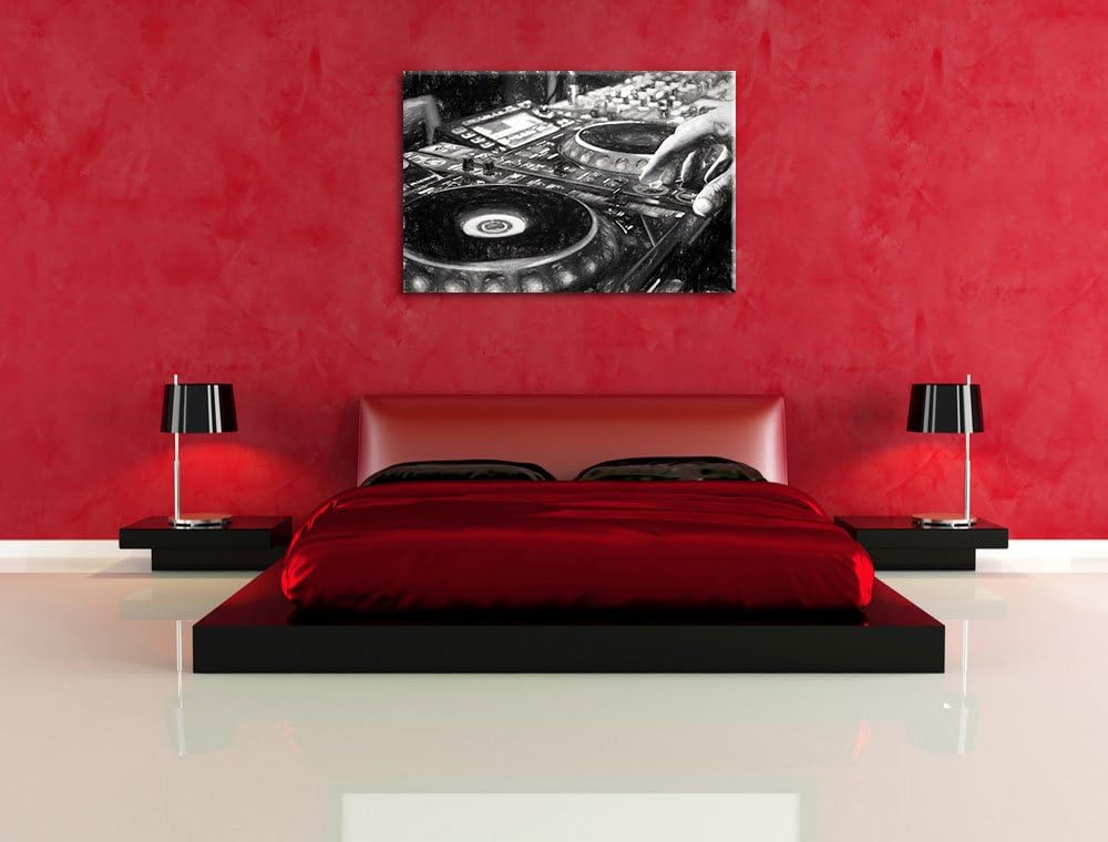 Pixxprint Modern beleuchteter DJ Pult als Leinwandbild/Grösse: 100x70 cm/Wandbild/Kunstdruck/fertig