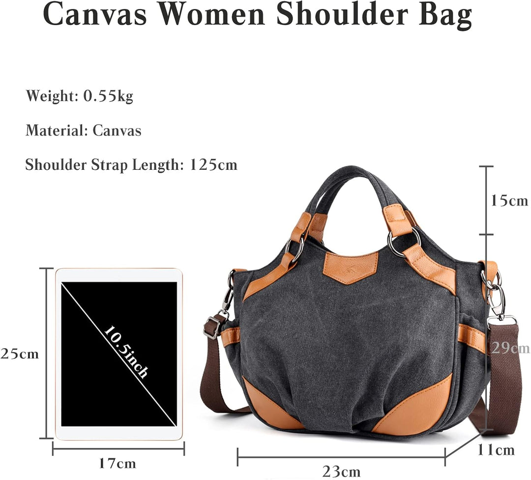 PORRASSO Casual Umhängetasche Damen Schultertasche Segeltuch Handtasche Frauen Crossbody Bag für Sho