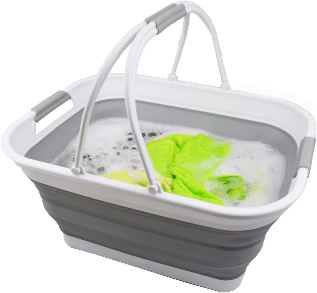 SAMMART 29 l zusammenklappbare Wanne mit Griff, tragbarer Picknickkorb, platzsparender Aufbewahrungs