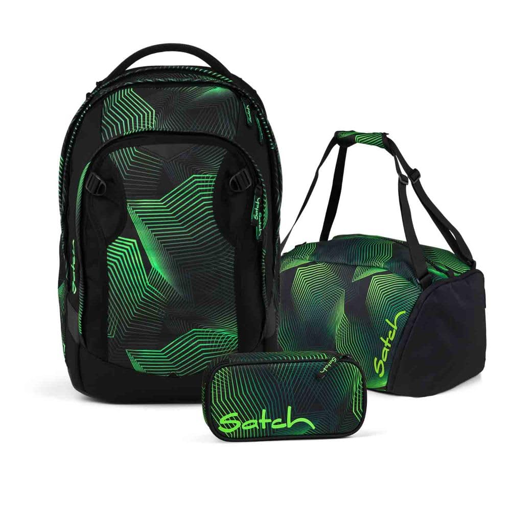 Satch Match Plus Schulrucksack Set 3tlg. inkl. Schlamperbox und Sporttasche (Seismic Green), Seismic