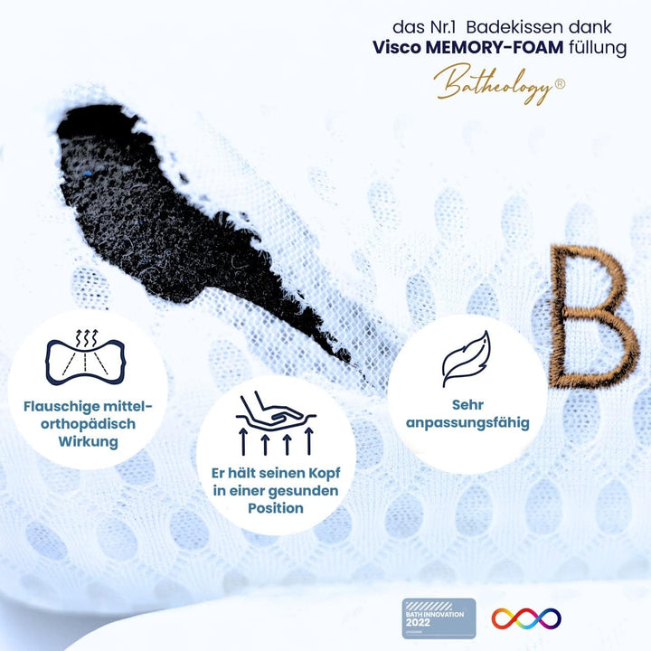 Badewannenkissen, Ergonomisch Badekissen für Badewanne mit [Visco-Memory-Foam]-Füllung, Kissen für E