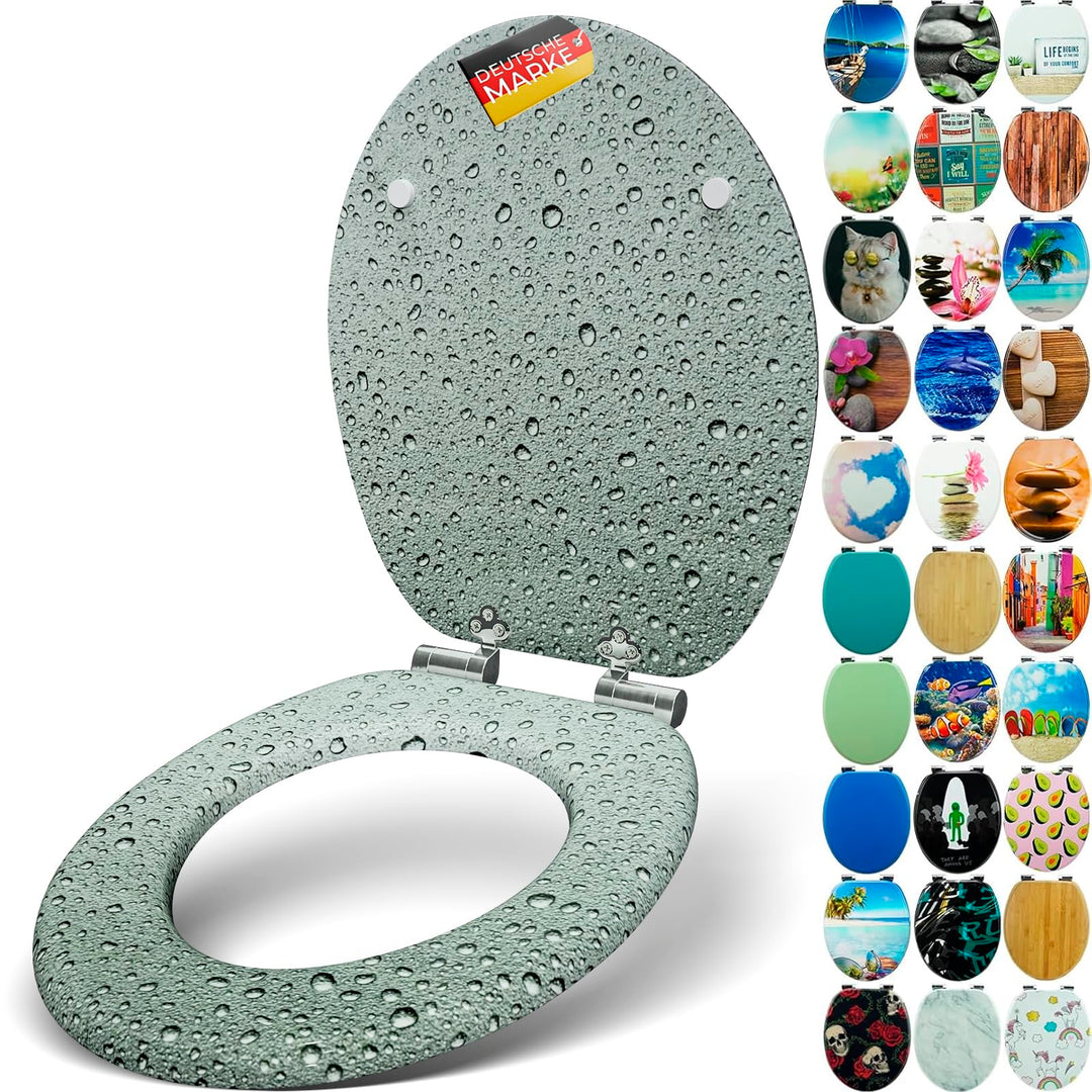 Premium WC Sitz mit Absenkautomatik – hochwertige Toilettendeckel aus Holz, viele bunte Motive, hohe