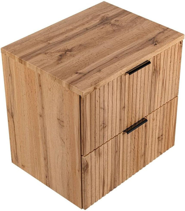 Lomadox Badezimmermöbel Waschtisch-Unterschrank 60cm Wotaneiche mit gerilllter Front Waschbecken Bad