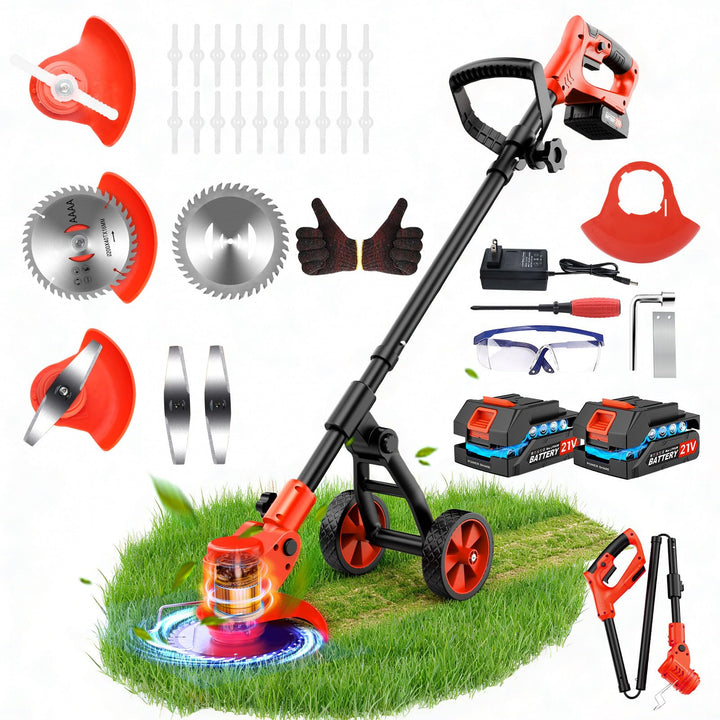 4 in 1 Rasentrimmer mit Akku,Rasenkantenschneider mit 2 × 2,0 Ah Batterie und Ladegerät,90°Drehkopf,