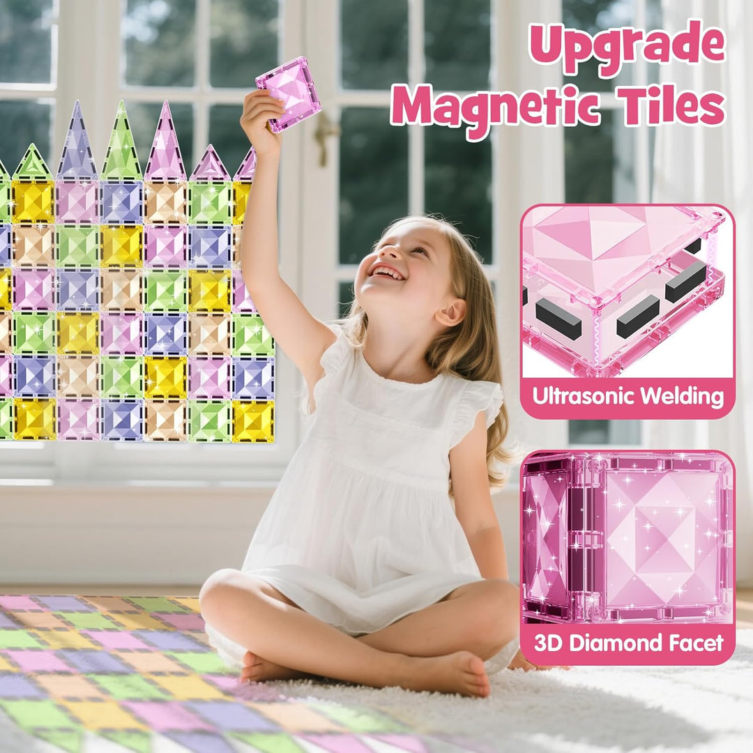 Magnetische Bausteine, 60 Teile Magnetspielzeug Tiles Magnetbausteine Kinder mit grossem Eisenkasten