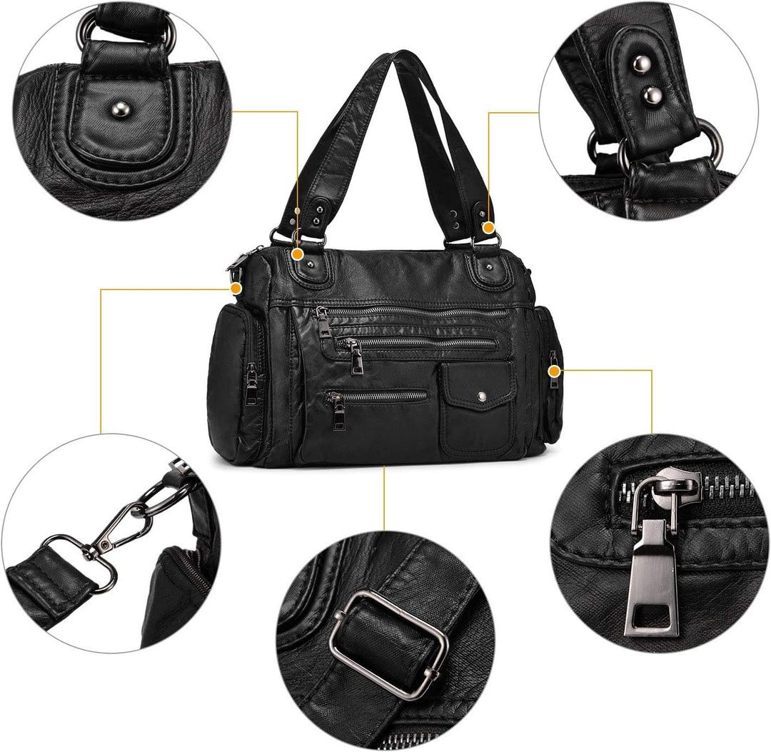 VINBAGGE Damen Handtasche Grosse Schultertasche PU Leder Henkeltasche Frauen Weiches Hobo Tasche Umh