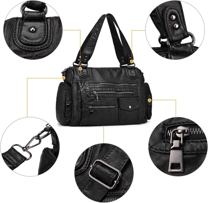 VINBAGGE Damen Handtasche Grosse Schultertasche PU Leder Henkeltasche Frauen Weiches Hobo Tasche Umh
