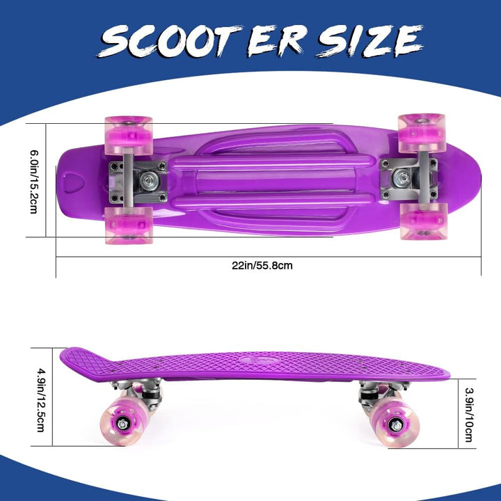 BELEEV Skateboard Komplette 22 Zoll Mini Cruiser Skateboard für Kinder Jugendliche Erwachsene, LED L