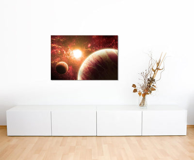 Paul Sinus Art XXL Fotoleinwand 120x80cm Illustration - Rote Planeten mit Mond auf Leinwand Exklusiv