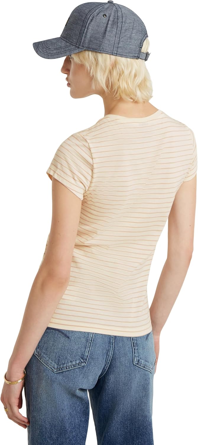 G-STAR RAW Damen Eyben Slim V-Neck Top 2.0 T-Shirt XS Mehrfarben (Antique White/Rugby Tan Stripe D24
