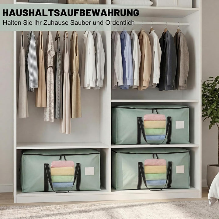 Dntorx 4 Stück 90L Aufbewahrungstasche mit Sichtfenster &amp; Deckel, Grün | Faltbar, Stabile Griffe, Re