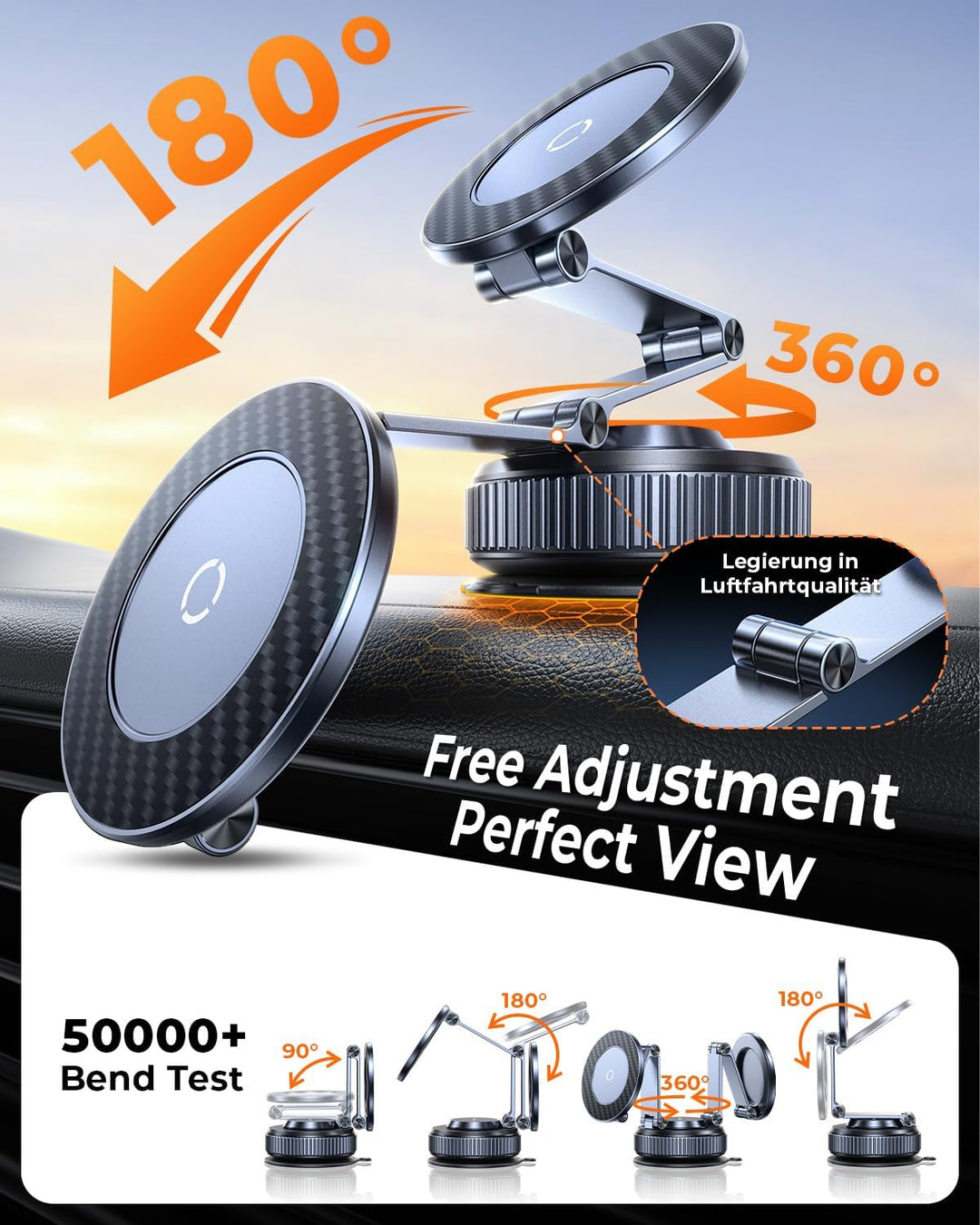 Upgraded 360°Drehbare Vakuum Handyhalterung Auto Magnetische, Nano-Gel Handyhalterung für Magsafe ,
