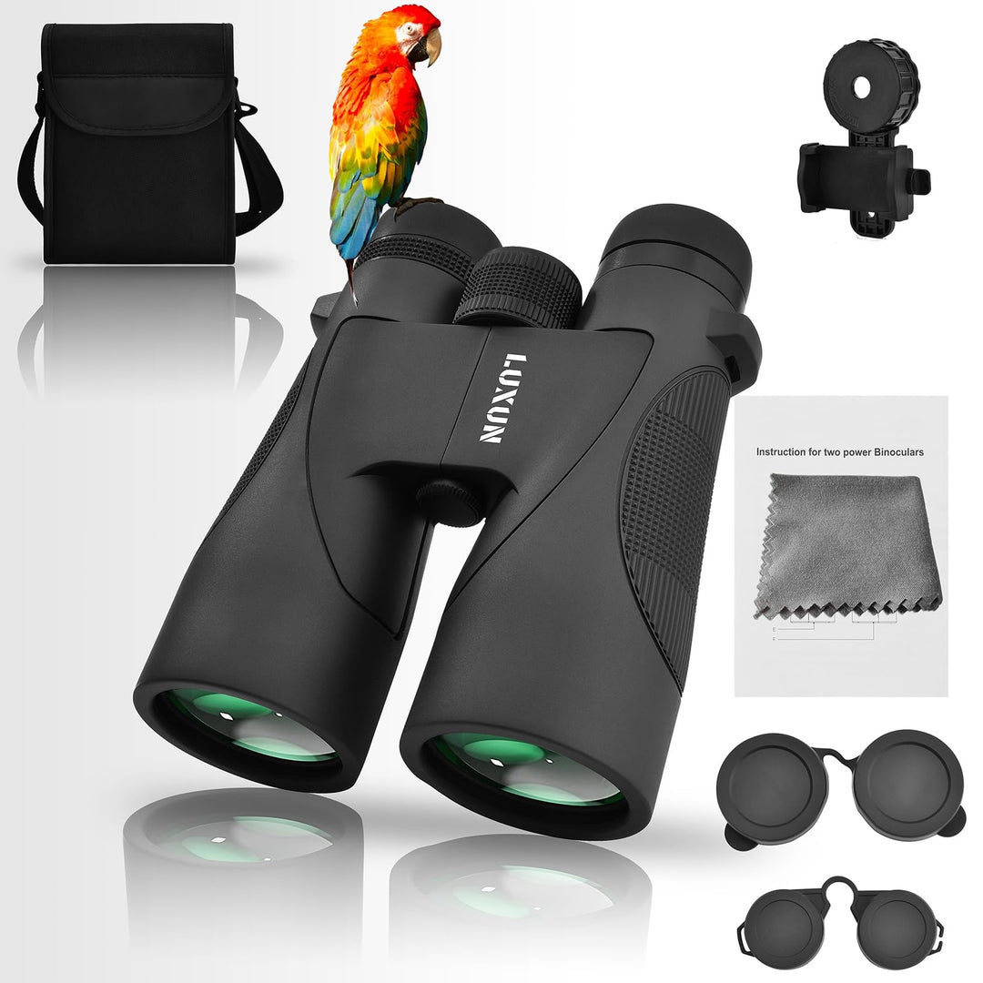 LUXUN 12x50 HD Fernglas für Erwachsene, Fernglas mit Smartphone Adapter Tragetasche, 20mm grosses Ok