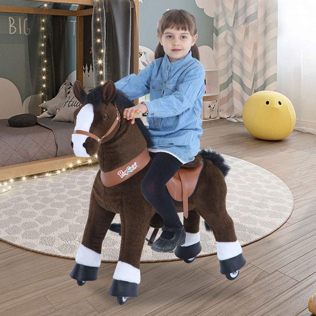 PonyCycle Offizielle Klassisch Modell U Reiten auf Pferd Spielzeug Plüsch Lauftier Dunkelbraunes Pfe