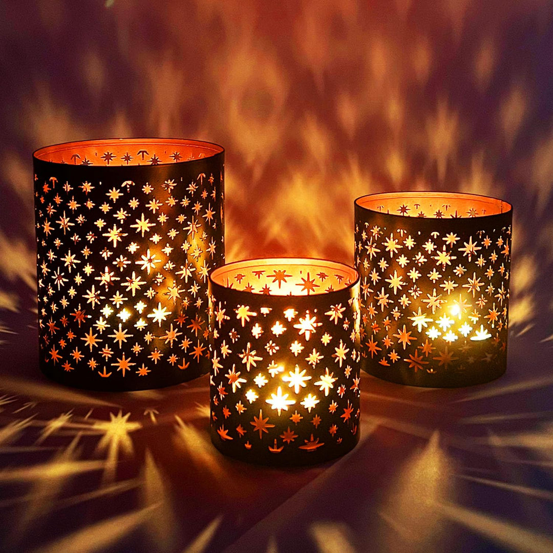 MARRAKESCH 3er Set Windlicht 14cm Gross aus Metall Orientalische Teelichthalter Hamman Schwarz Kupfe