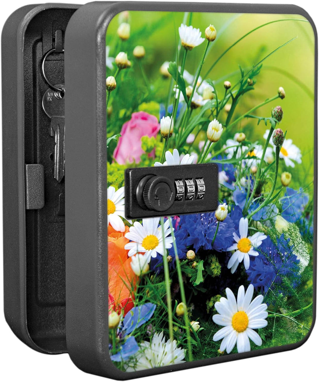 banjado® Burg-Wächter® abschliessbarer Schlüsselkasten mit Motiv Blumenstrauss für 20 Schlüssel - Sc