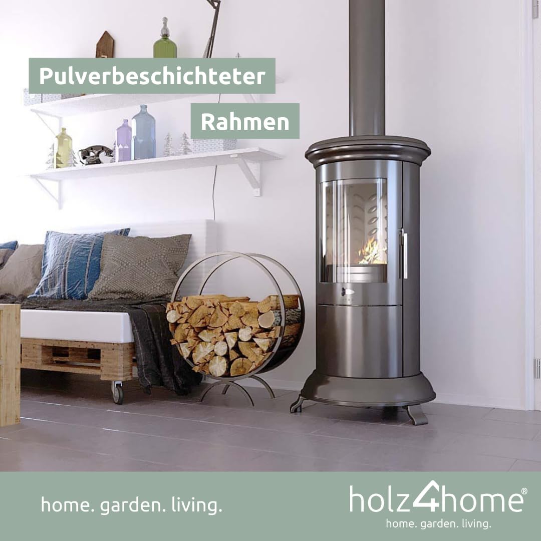 holz4home® Brennholzregal/Kaminholzständer rund I Pulverbeschichtetes Stahlprofil I Farbe: Schwarz M