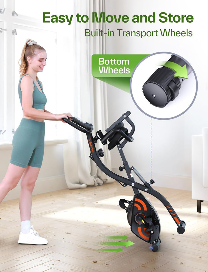 Sportneer Heimtrainer Fahrrad Klappbar, 4-in-1 Ergometer Heimtrainer, Spinning Bike Indoor mit 16 Wi